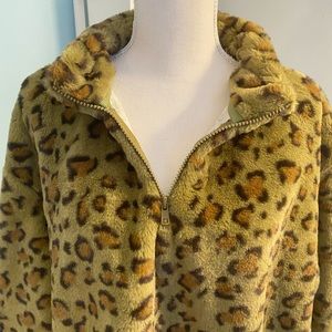 Fika the Brand Olive Leopard Faux Fur Pullover Top Jacket